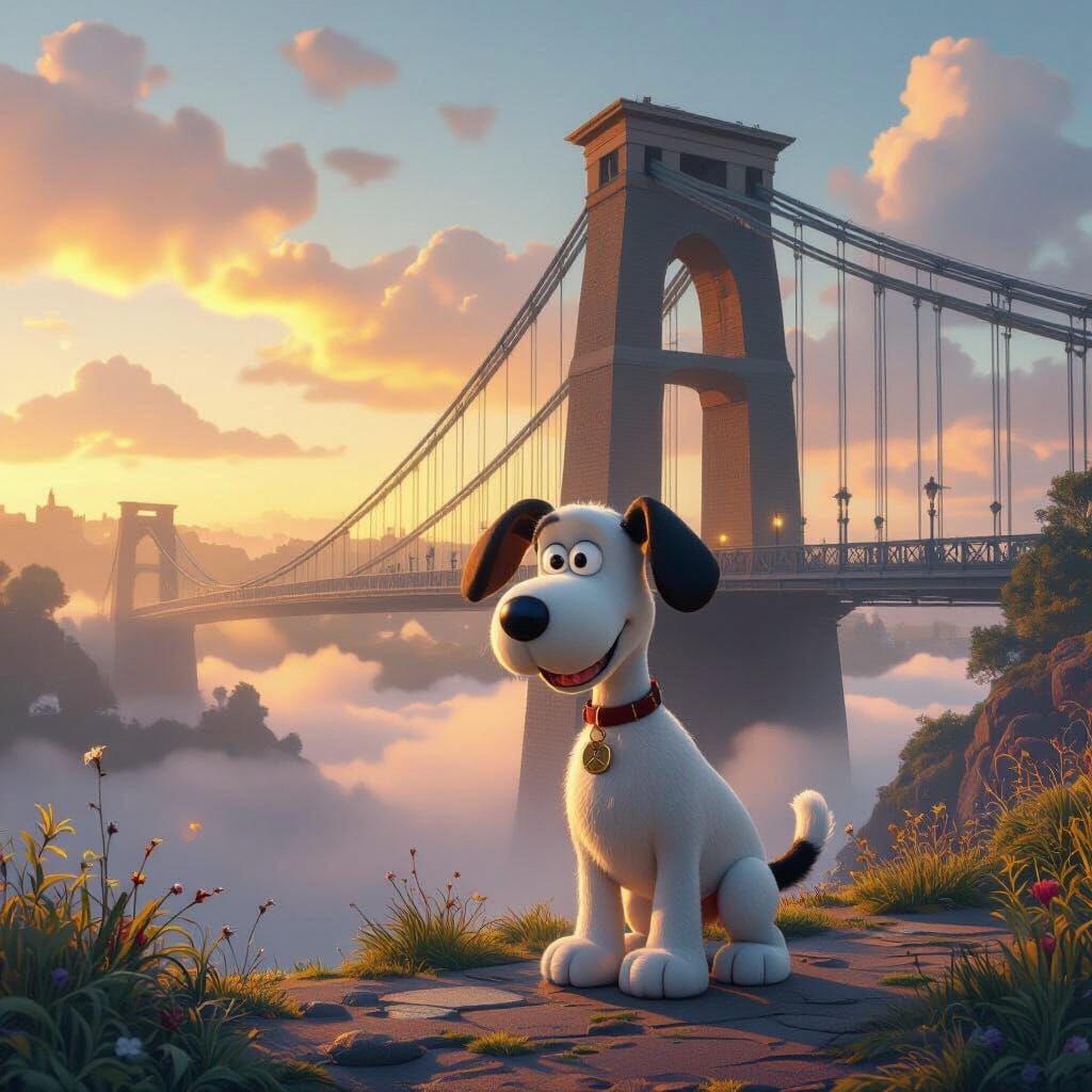 Gromit at Clifton Bridge in Golden Light