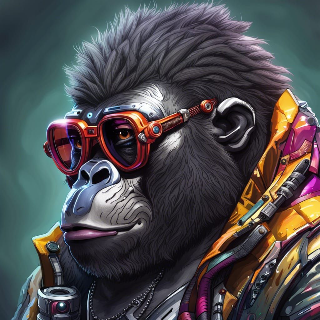 Biopunk Cyborg Gorilla Pimp in Hyper-Realistic Sci-Fi