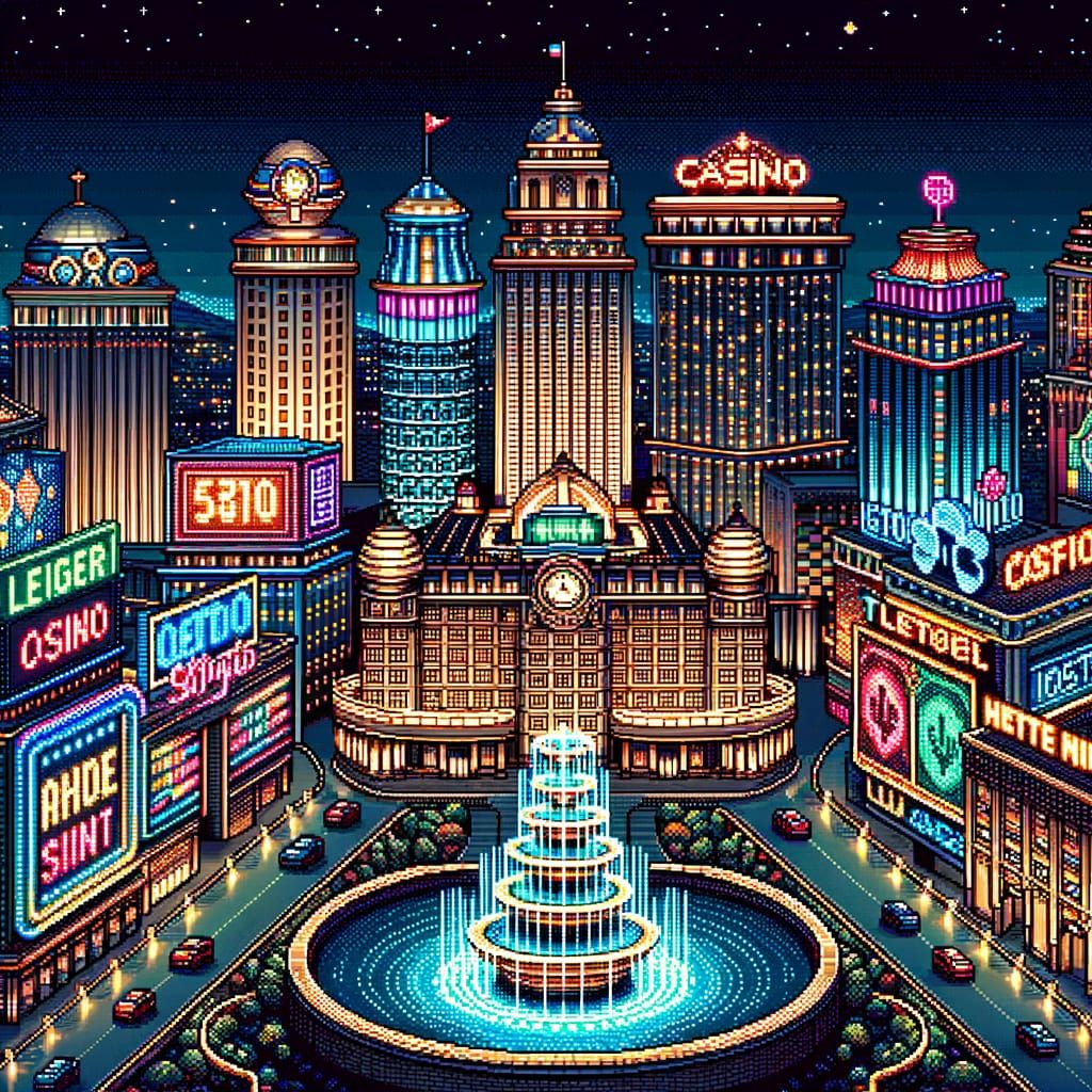 Lavish Casino Cityscape at Night in 8-Bit Style