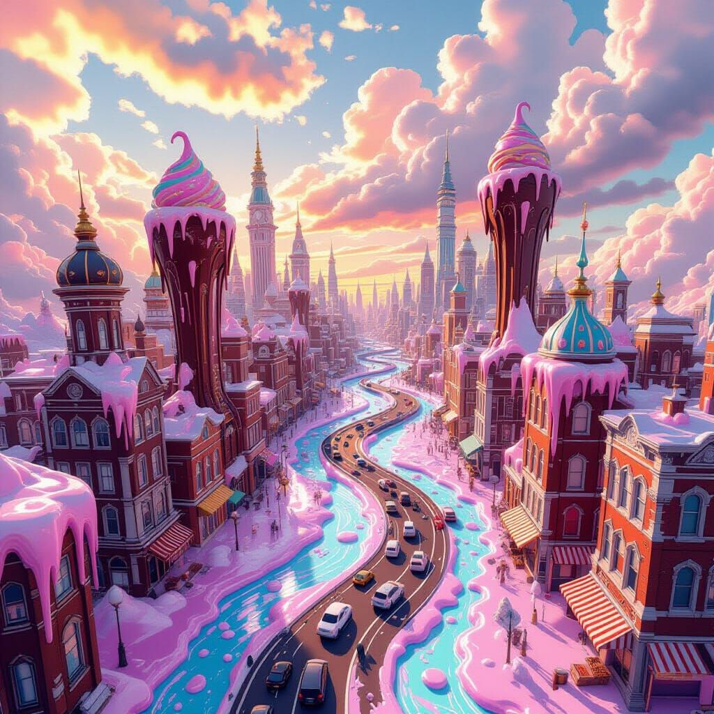 Melting Ice Cream Metropolis in Digital Art Style