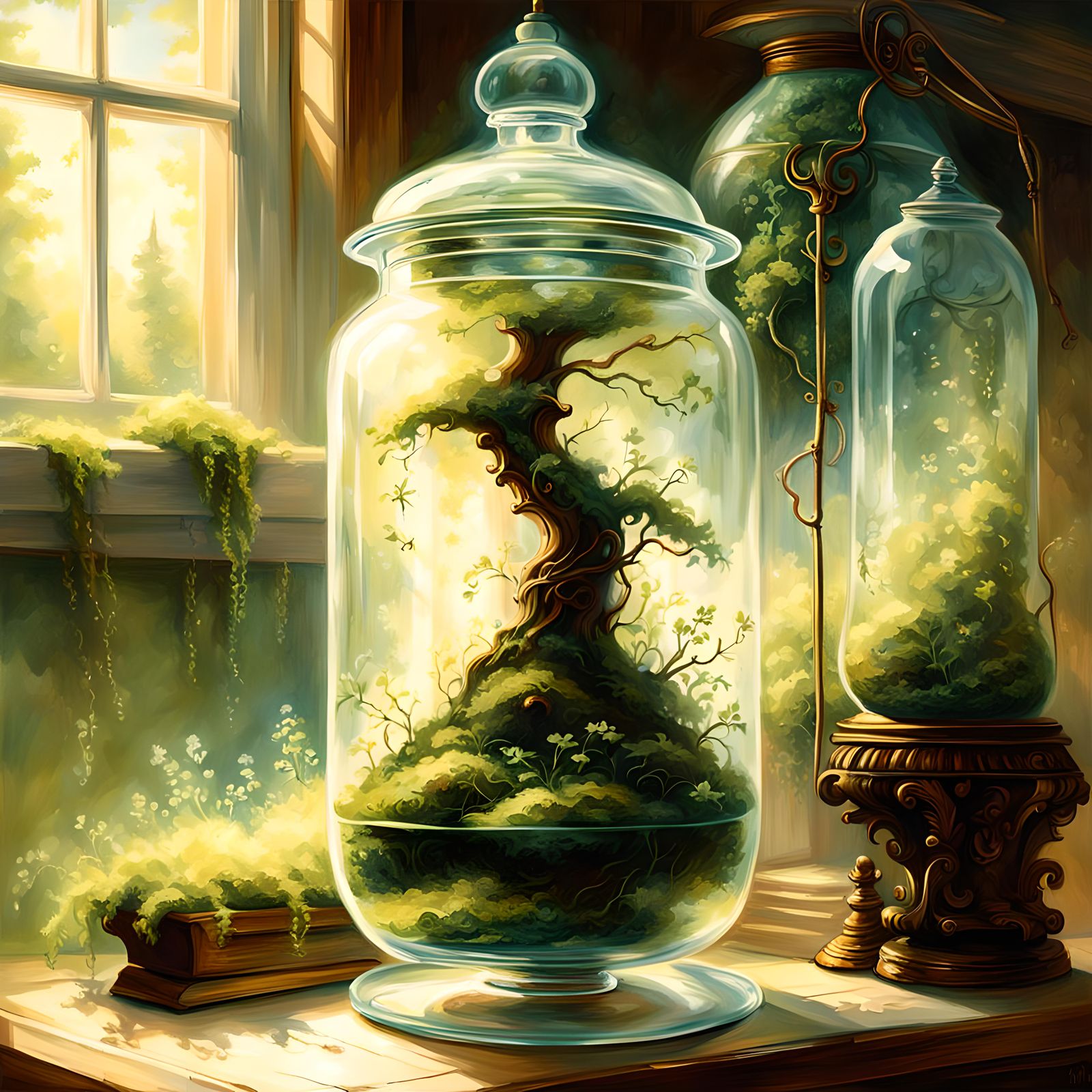 Still Life: Moss Jar with Cocoon, Ethereal Lighting