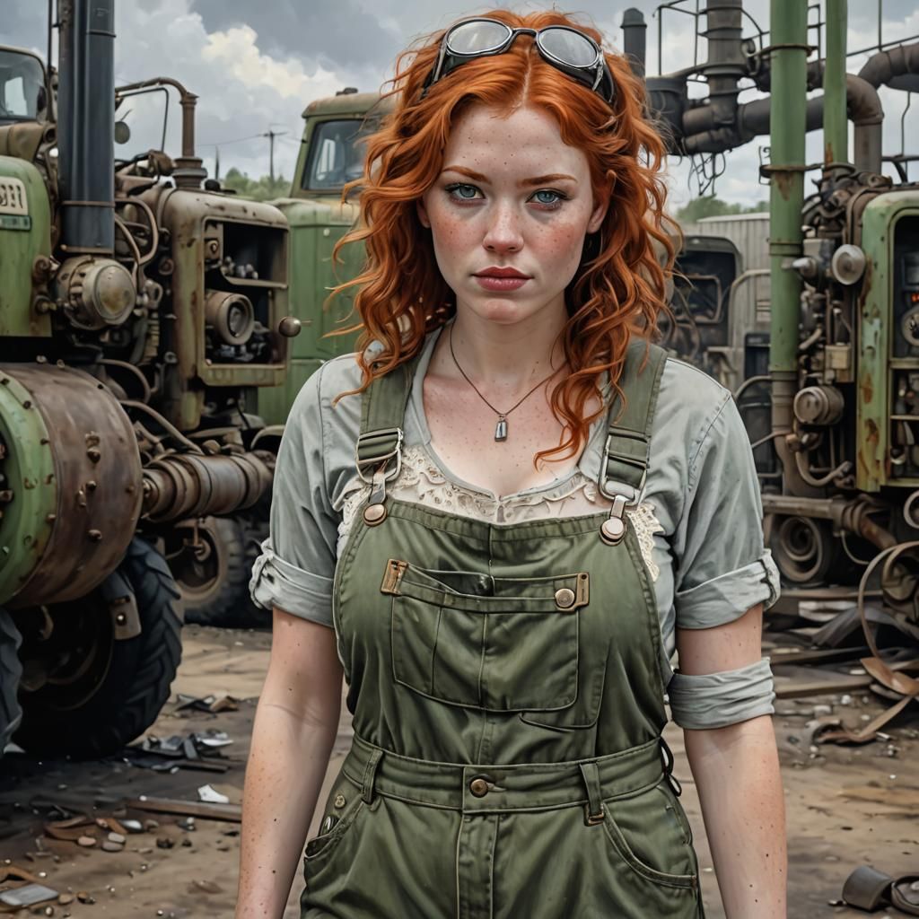 Post-Apocalyptic Redhead in Abandoned Gas Station