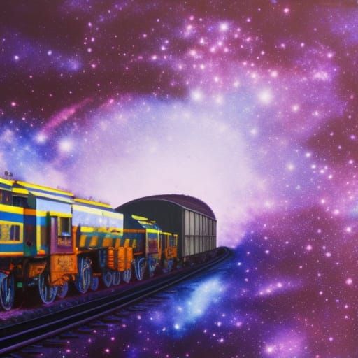 Cosmic Steam Train in Oil Painting Style