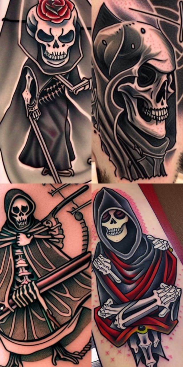 Depressed Reaper in Traditional Tattoo Style