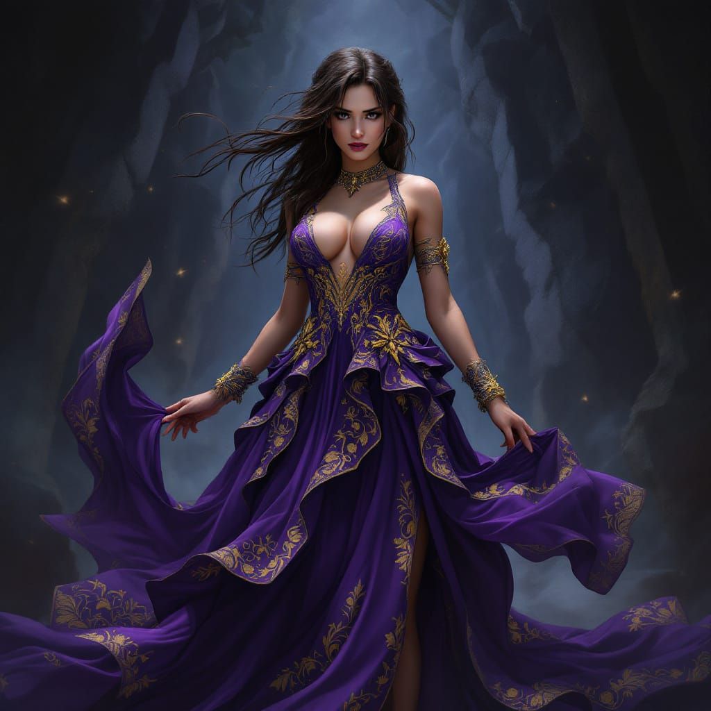 Lara Croft in Flowing Gown, Art Nouveau Style