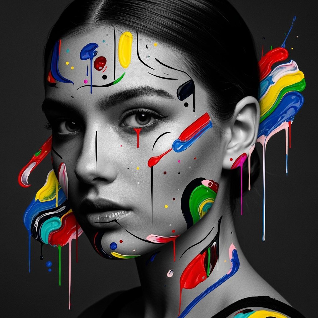 Abstract Paint Patterns Overlaying Portrait