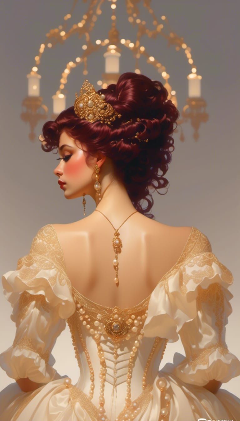 Rococo Lady with Pearls and Gems Portrait