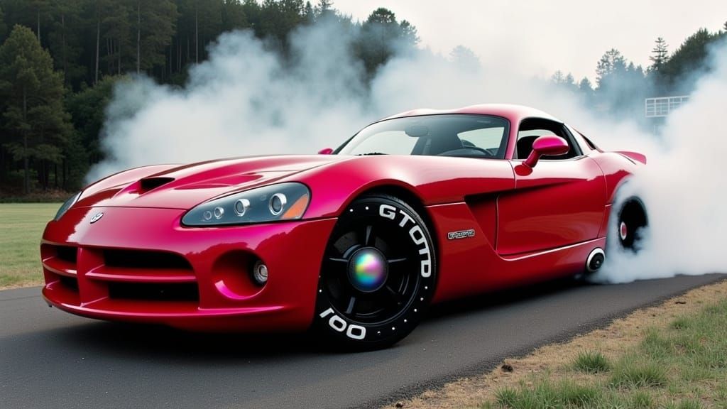 Candy Apple Red Dodge Viper with Tire Smoke