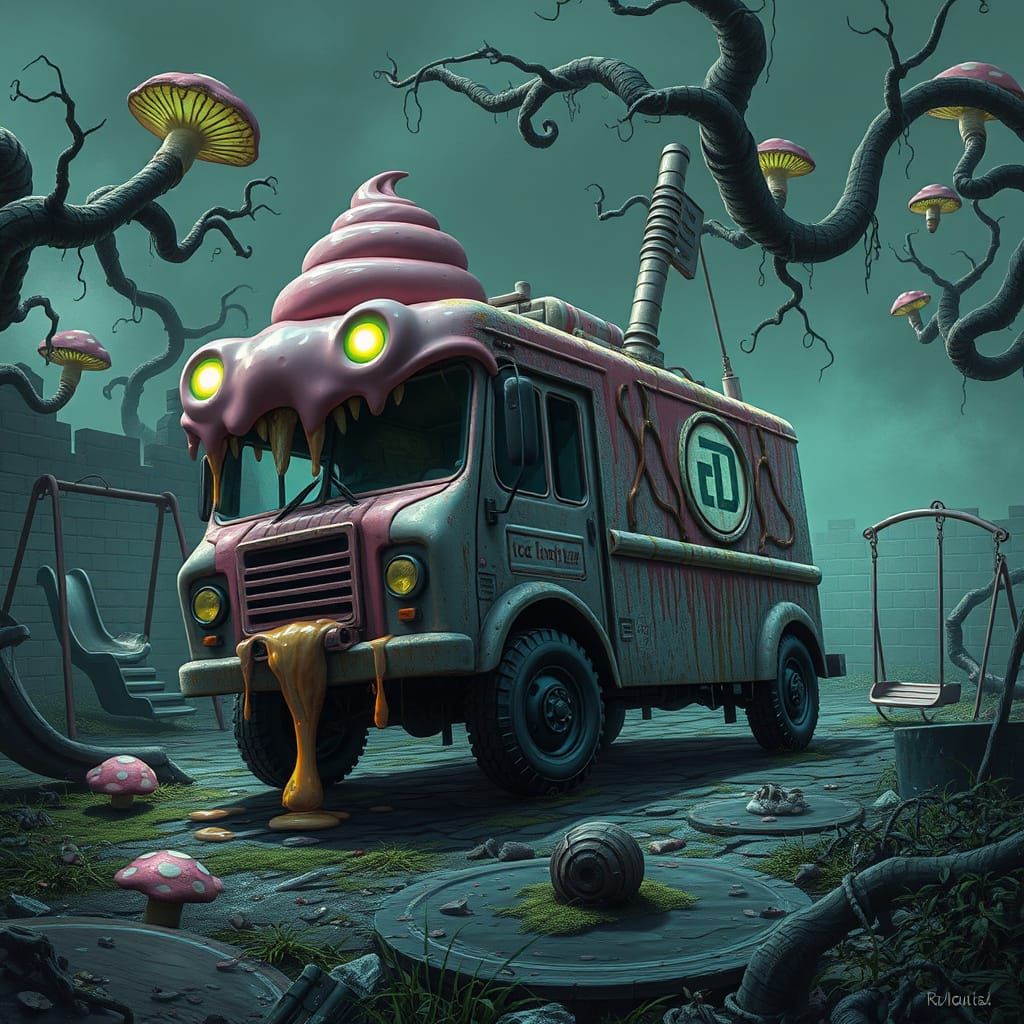 Carnivorous Ice Cream Truck in Dystopian Playground