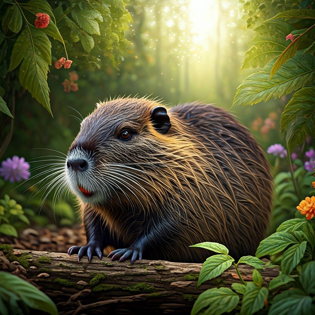 Nutria in Whimsical Forest with Double Exposure Effect