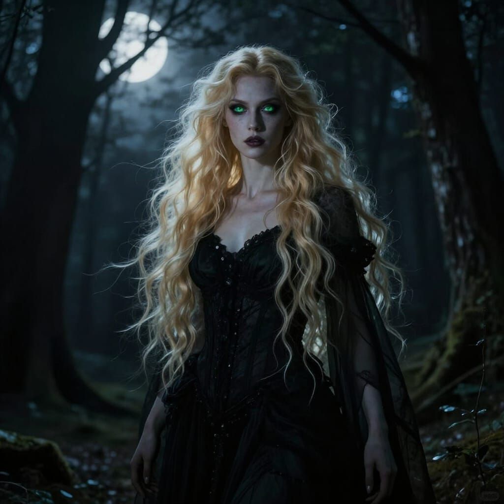 Lilith Goddess of Darkness with Blonde Hair and Green Eyes