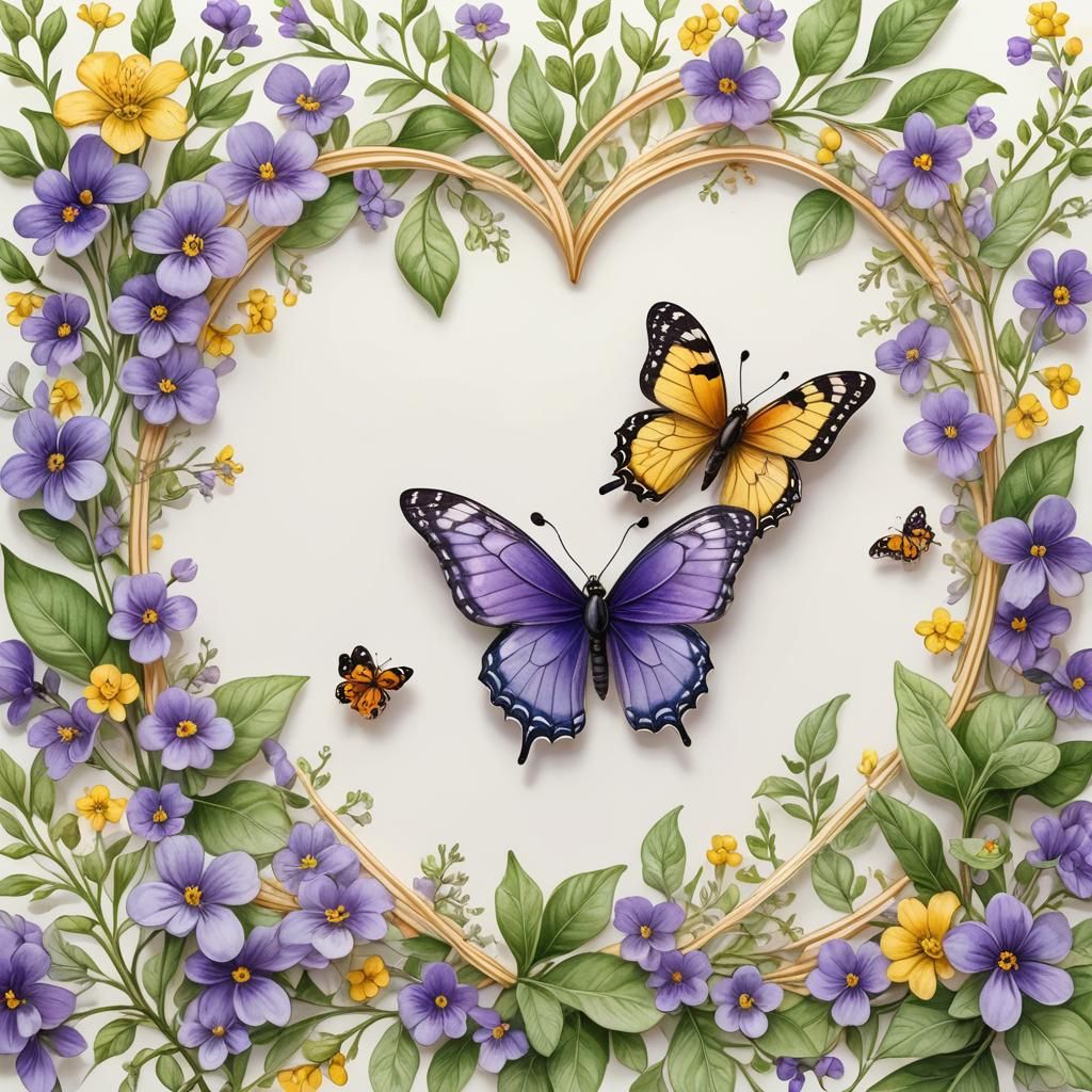 Vintage Cartoon Illustration of Violet Frame with Insects