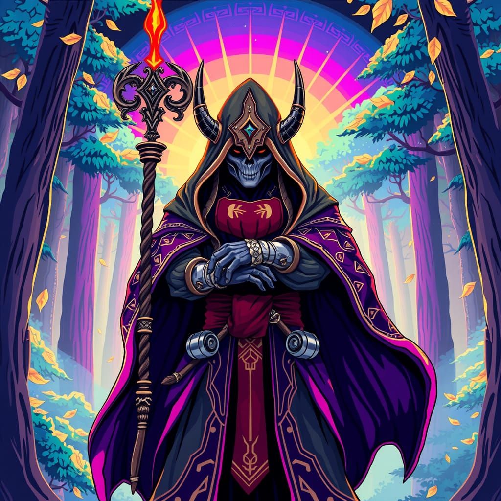 Epic 16-bit Warrior Wizard Rises in Neon Forest