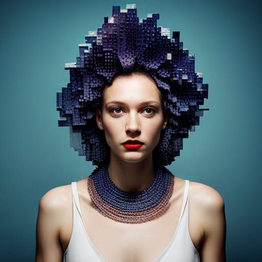 Fantasy Hat Portrait in Pixelated Realism Style