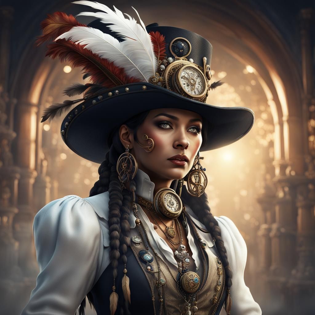Steampunk Native American Woman in Detailed Matte Painting
