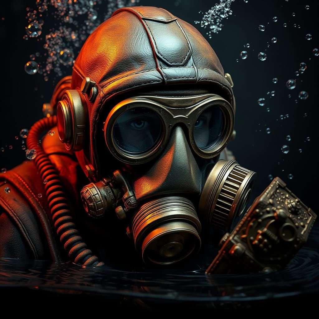 Vintage Treasure Hunter in Diving Helmet, Hyper-realistic Po...