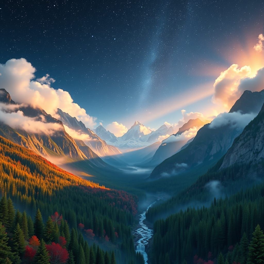 Grand Teton Valley at Night: Emerald Forests & Starry Sky