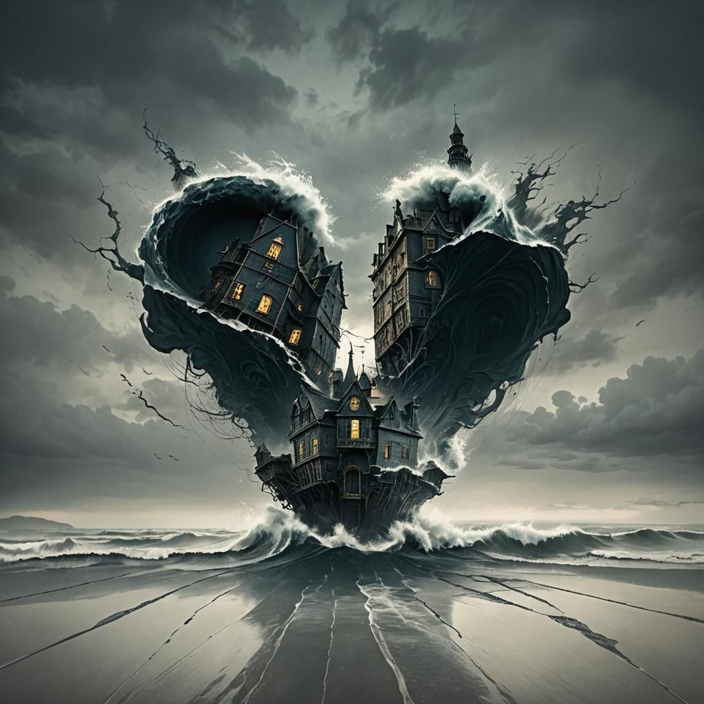 Sinister House on Stormy Island in Doré Style