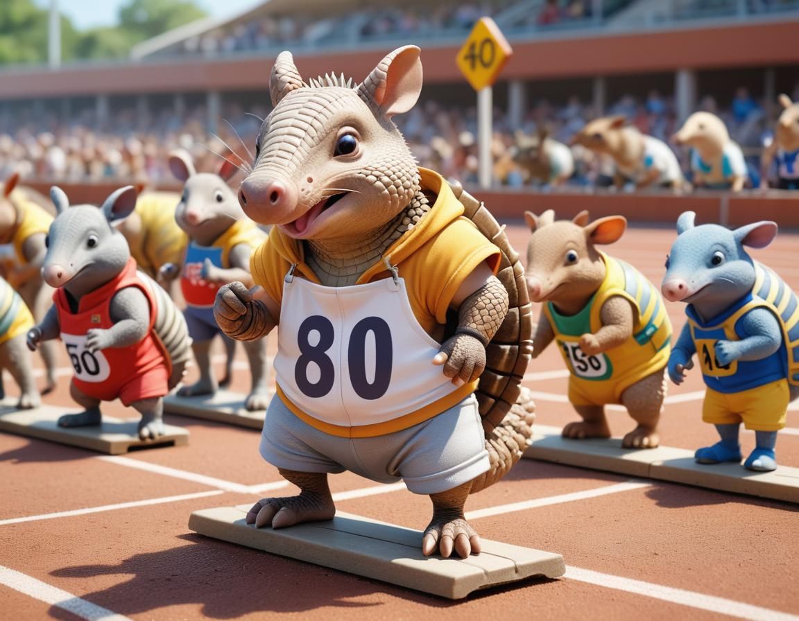 Armadillo Athlete Ready to Race: Cartoon Portrait