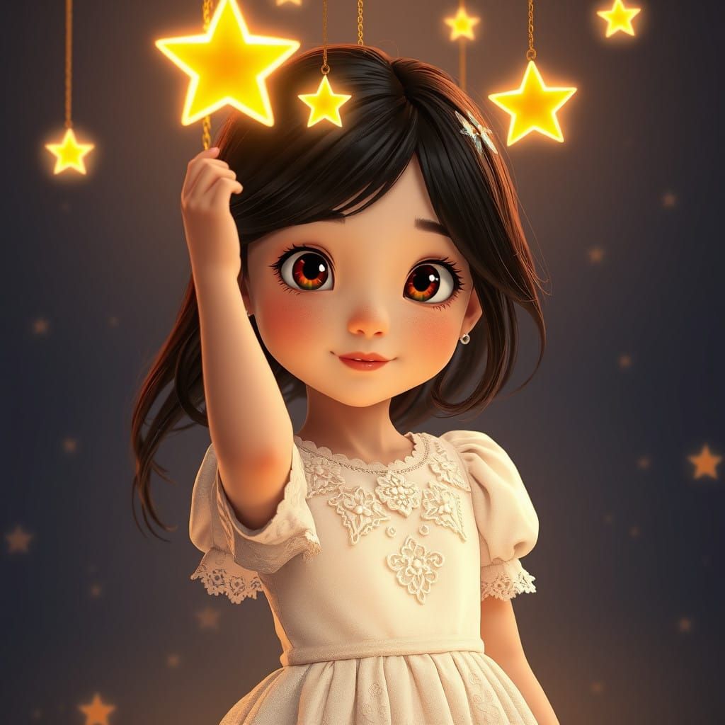 Dreamy Celestial Girl in a Starry Night Sky