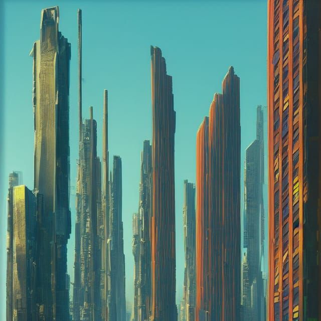 Futuristic Skyscrapers in Golden Sunlight