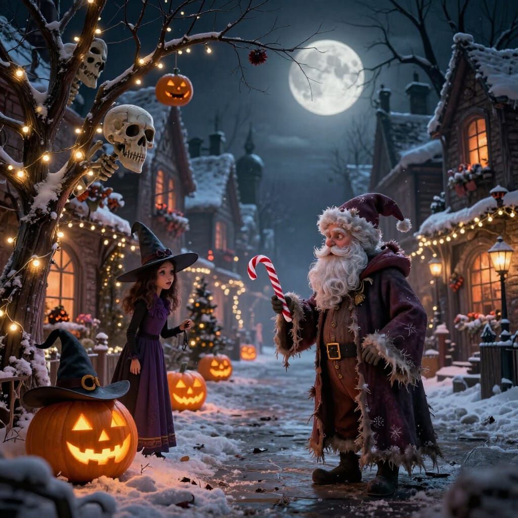 Spooky Christmas Halloween Village Scene