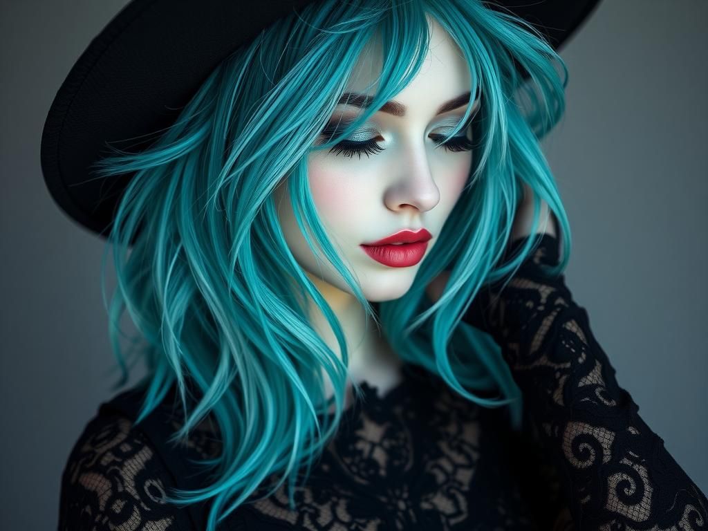 Fantasy Woman with Teal Hair and Lace