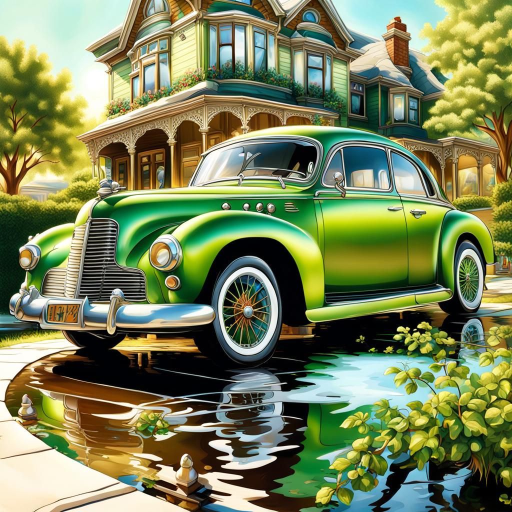 Elaborate Car Washing Machine Cleans Green Car