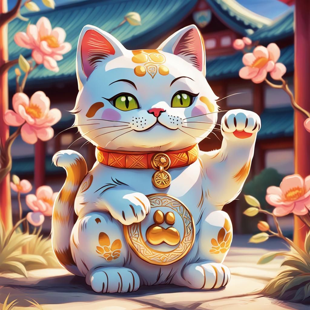 Anime Maneki-Neko Illustration in Fauvist Style