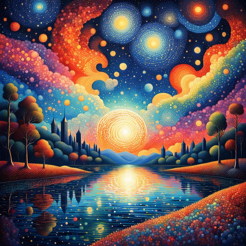 Futuristic Pointillist Starry Night Sky