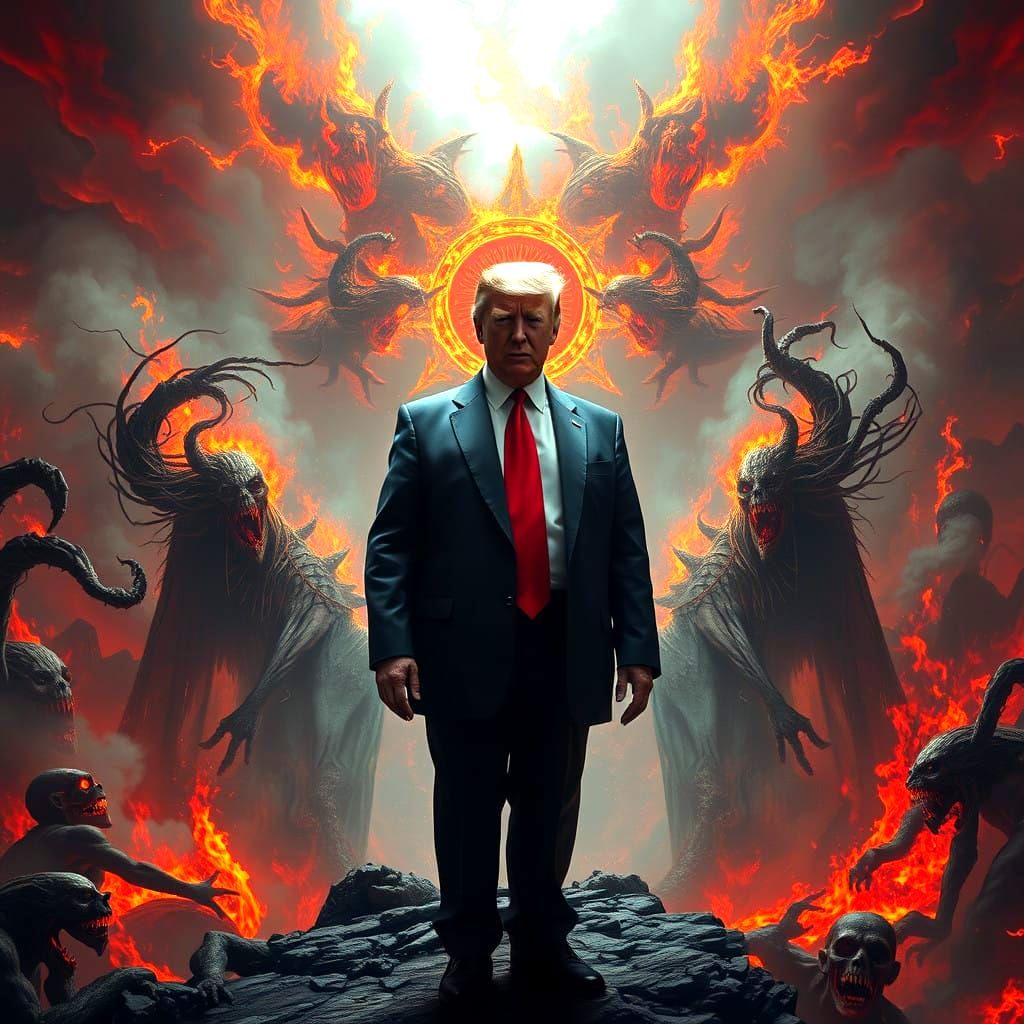 Trump in the Heart of Dante's Inferno, Fantastical Matte Pai...