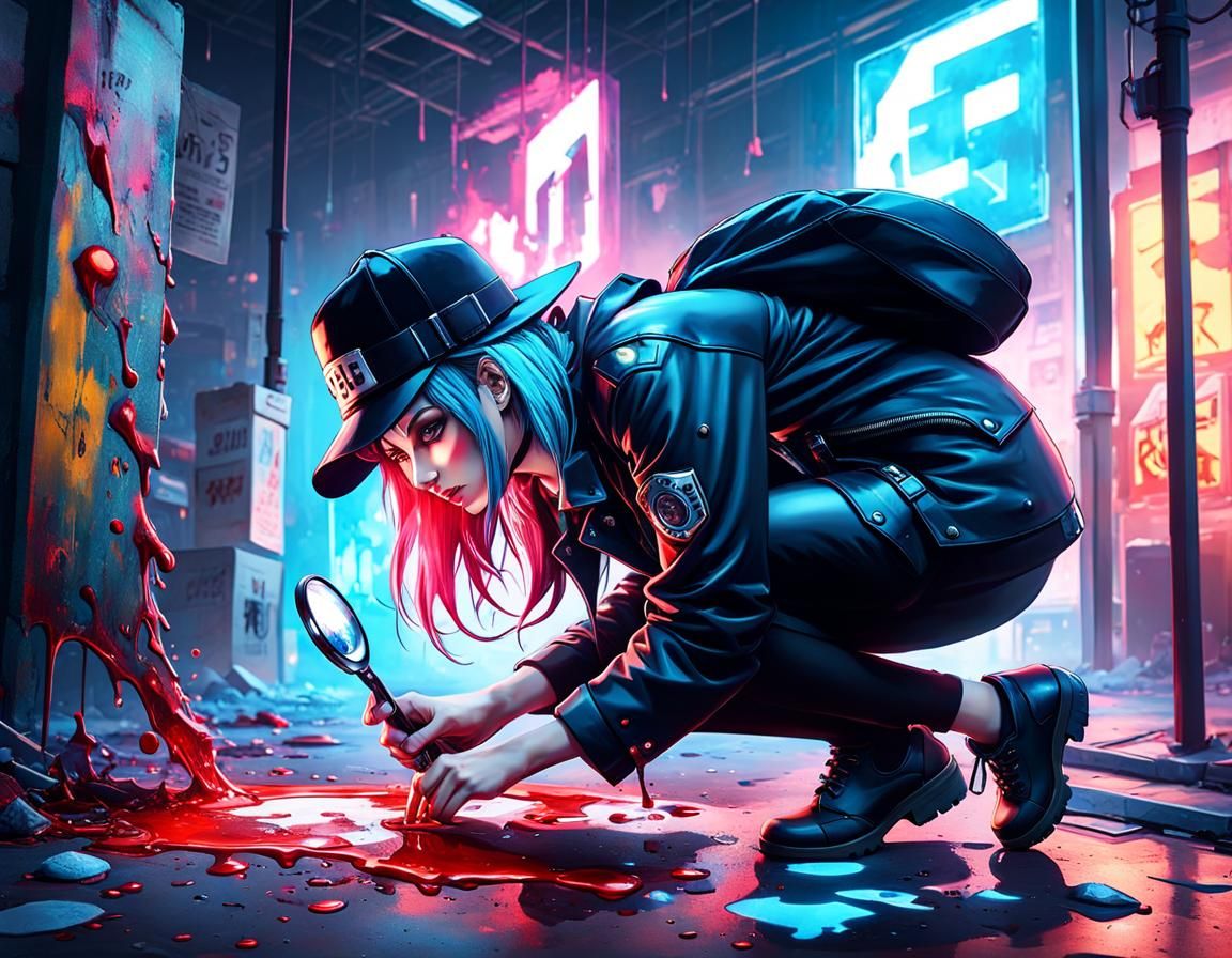 Emo Detective Investigates Footprint in Graffiti Art Style