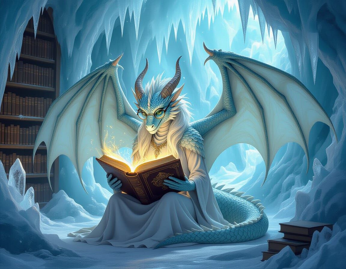 Ice Dragon Librarian in Glacial Library