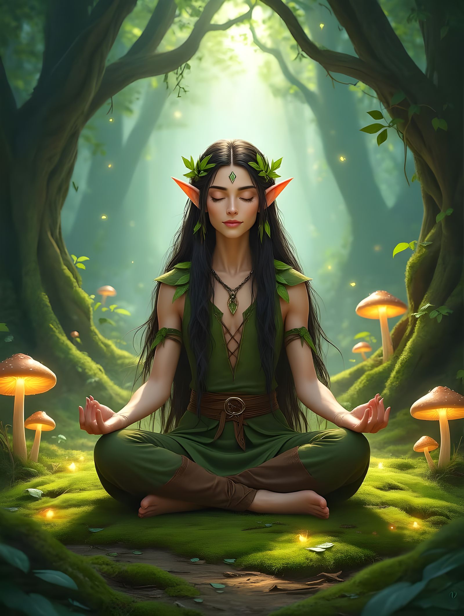 Surreal Nature Goddess in Enchanted Forest Sanctuary