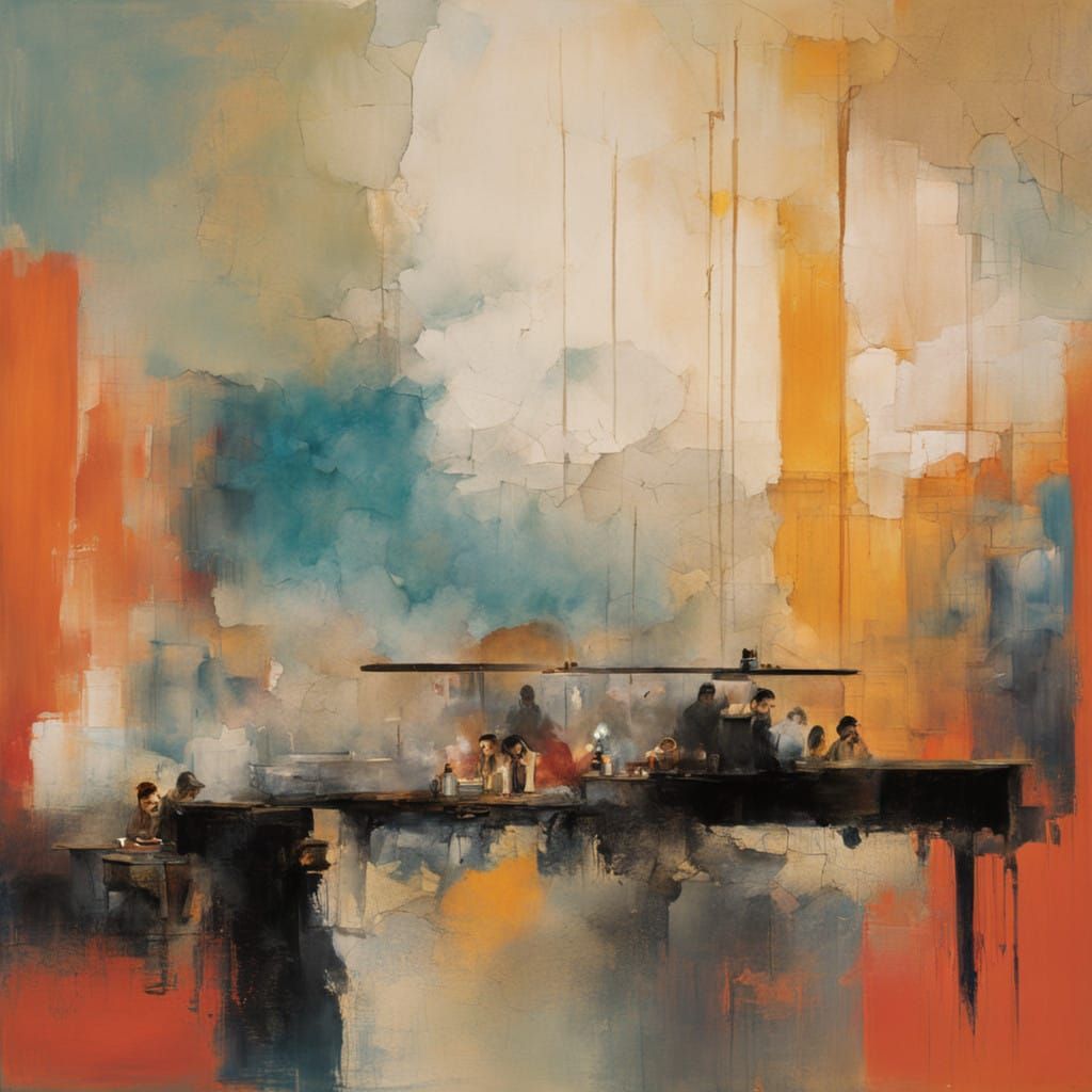 Artistic Friends Gather in Vibrant Coffee Cafe at Night