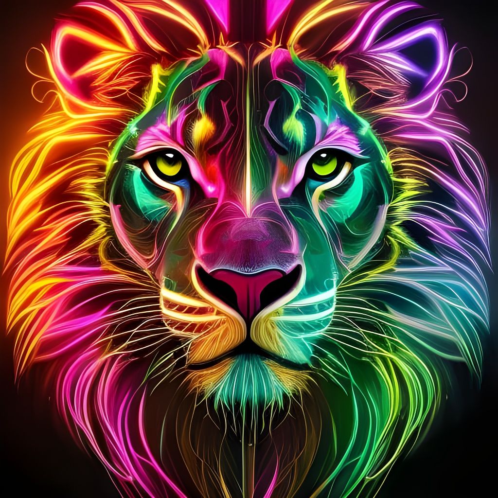 Neon Lion Portrait with Electric Dreadlocks
