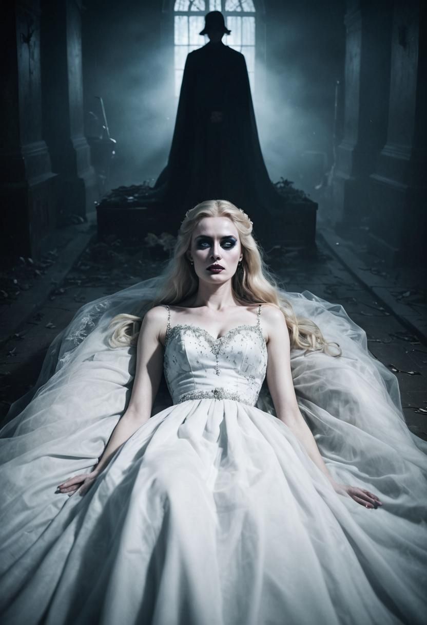 Gothic Film Noir: Woman Weeping in Coffin