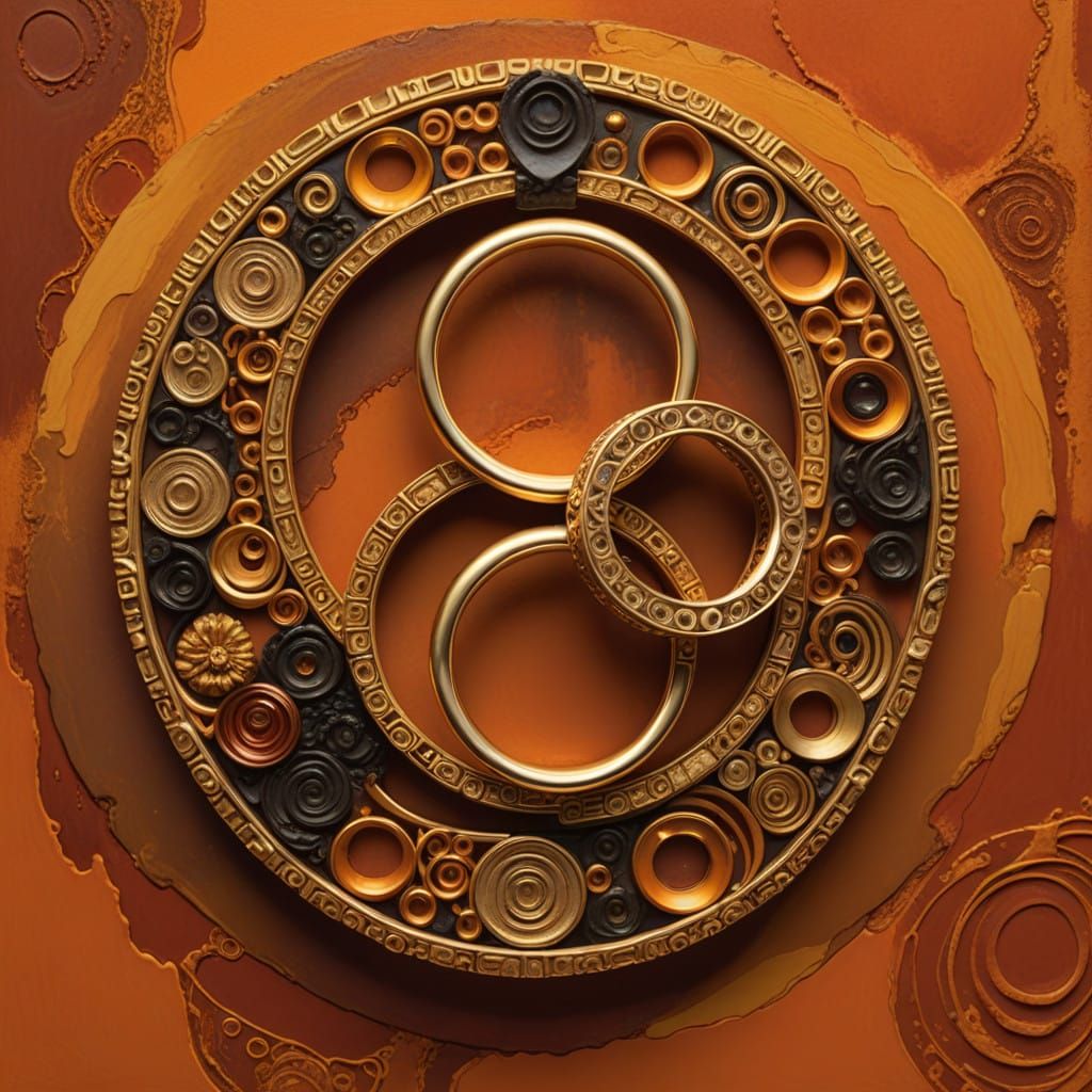 Ornate Golden Rings Against Burnt Orange Backdrop