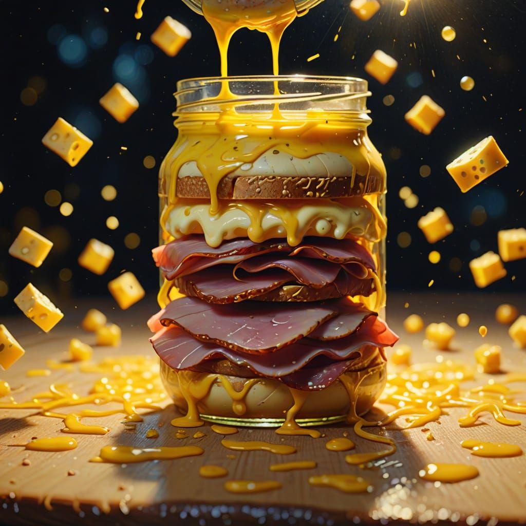 Surreal Ham Sandwich Dance in Moonlight, Oil Painting