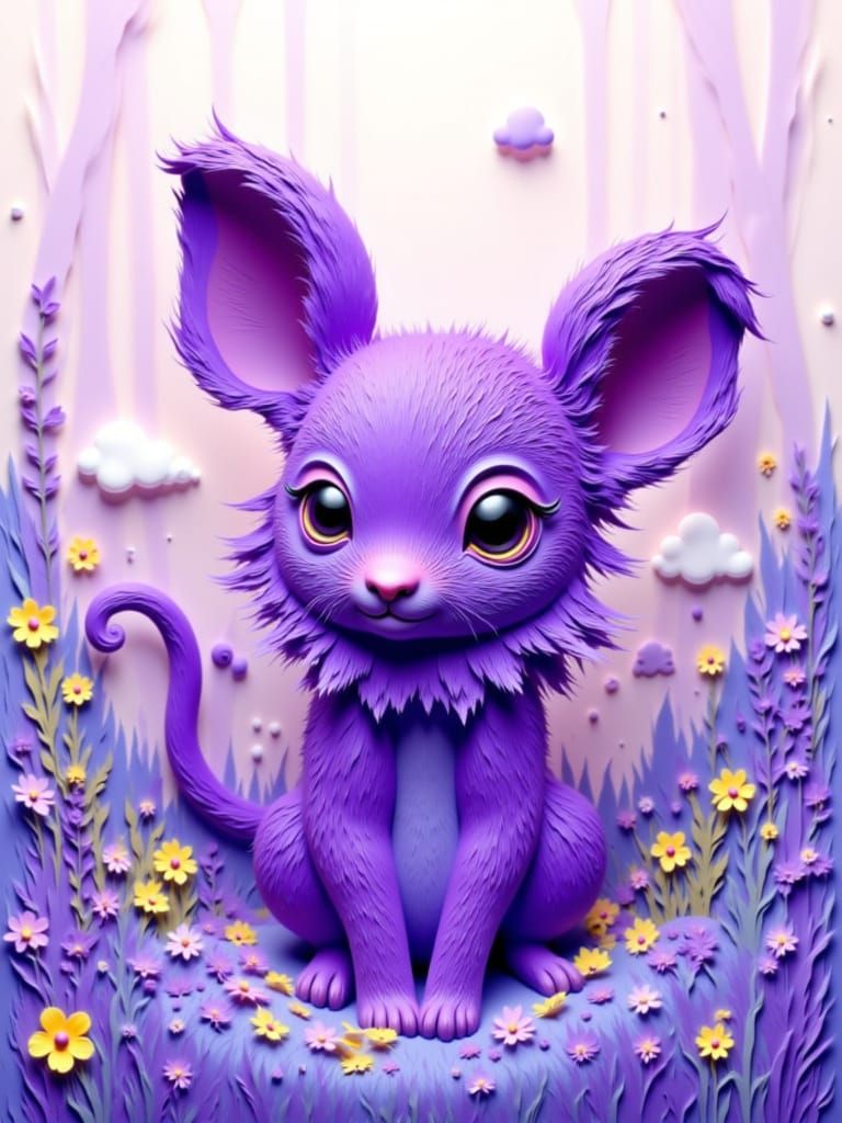 Whimsical Purple Woopop Creature in Children's Book Style