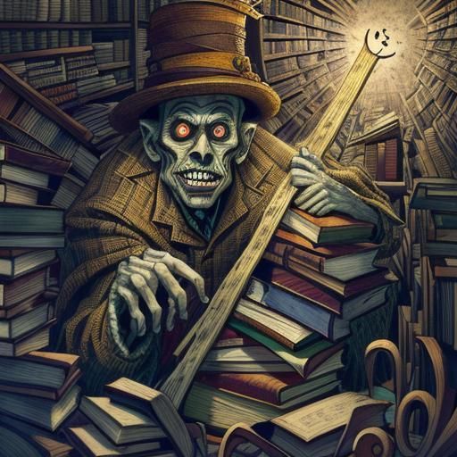 Disturbing Zombie Librarian in Art Brut Style