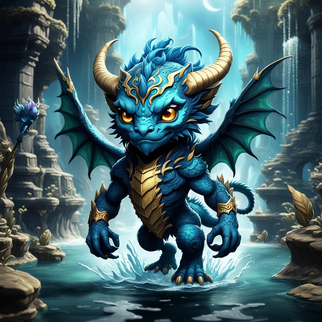 Chibi Water Chimera in Detailed Fantasy Art