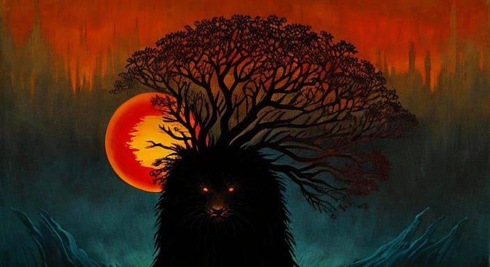 Majestic Sunset Wanderer in Expressive Style