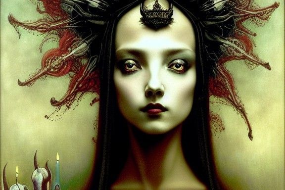 Black Queen Funeral March, Surreal Oil Painting