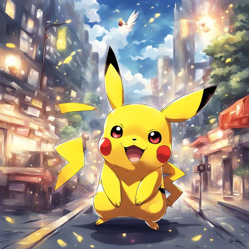 Cute Pikachu in Anime Style
