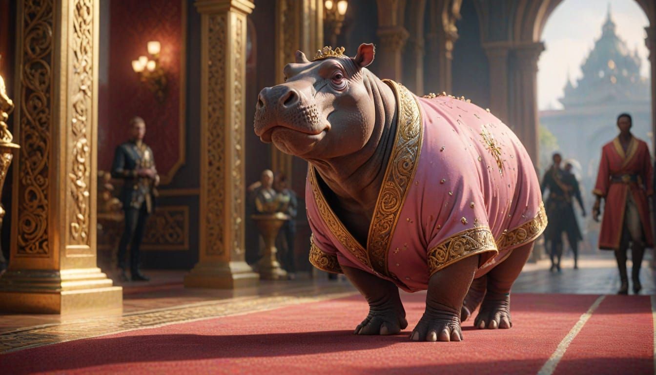 Luxurious Hippo Stepping onto Red Carpet