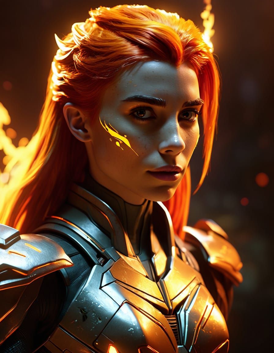 Starfire as Vibrant Digital Art Superheroine