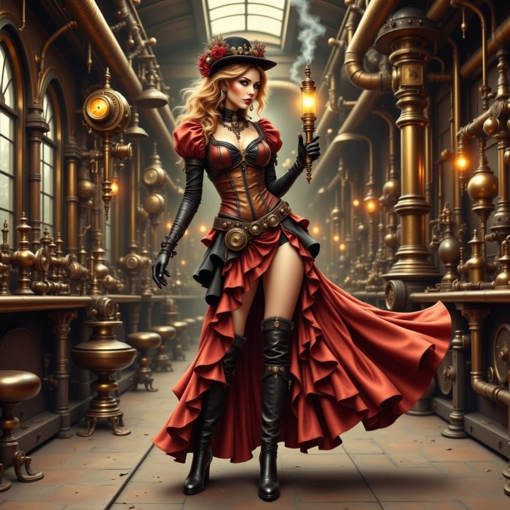 Steampunk Woman in Victorian Workshop