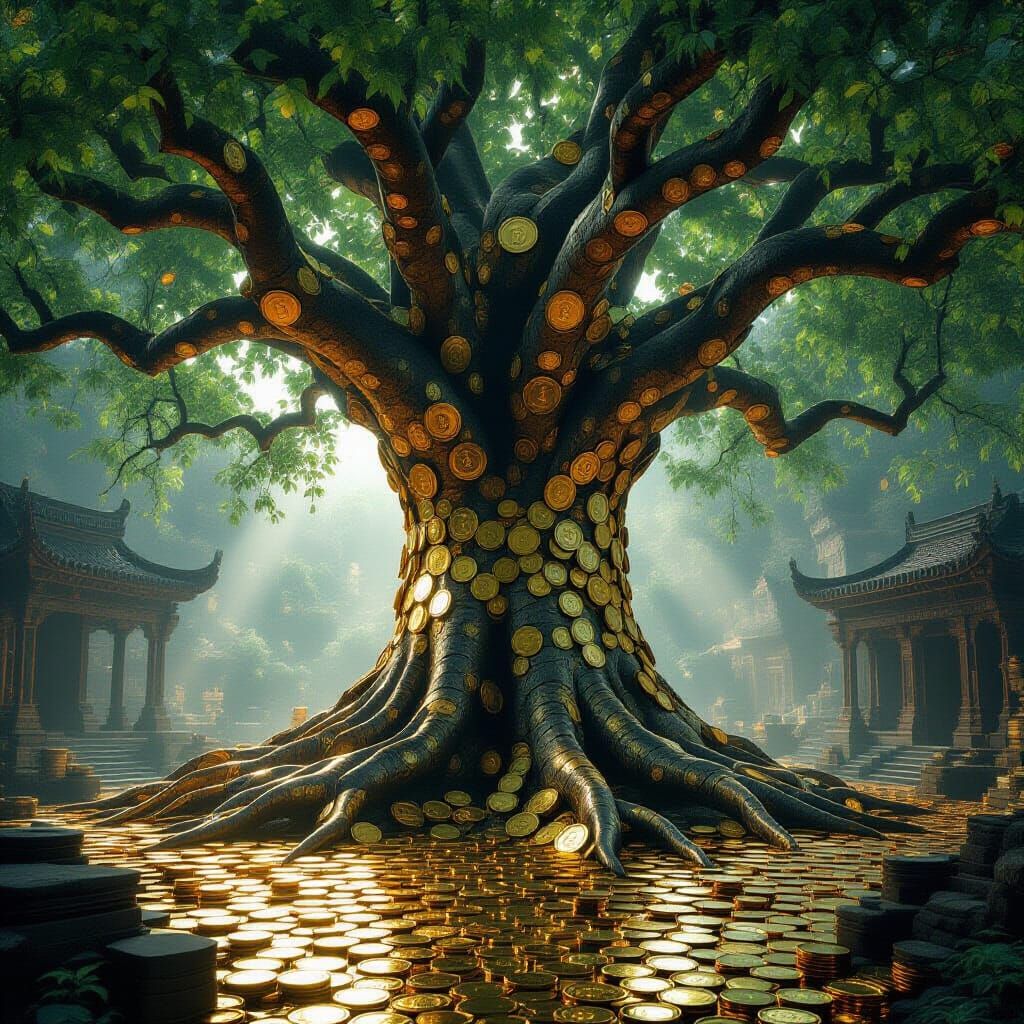 Banyan Tree of Gold Coins and Paper Money