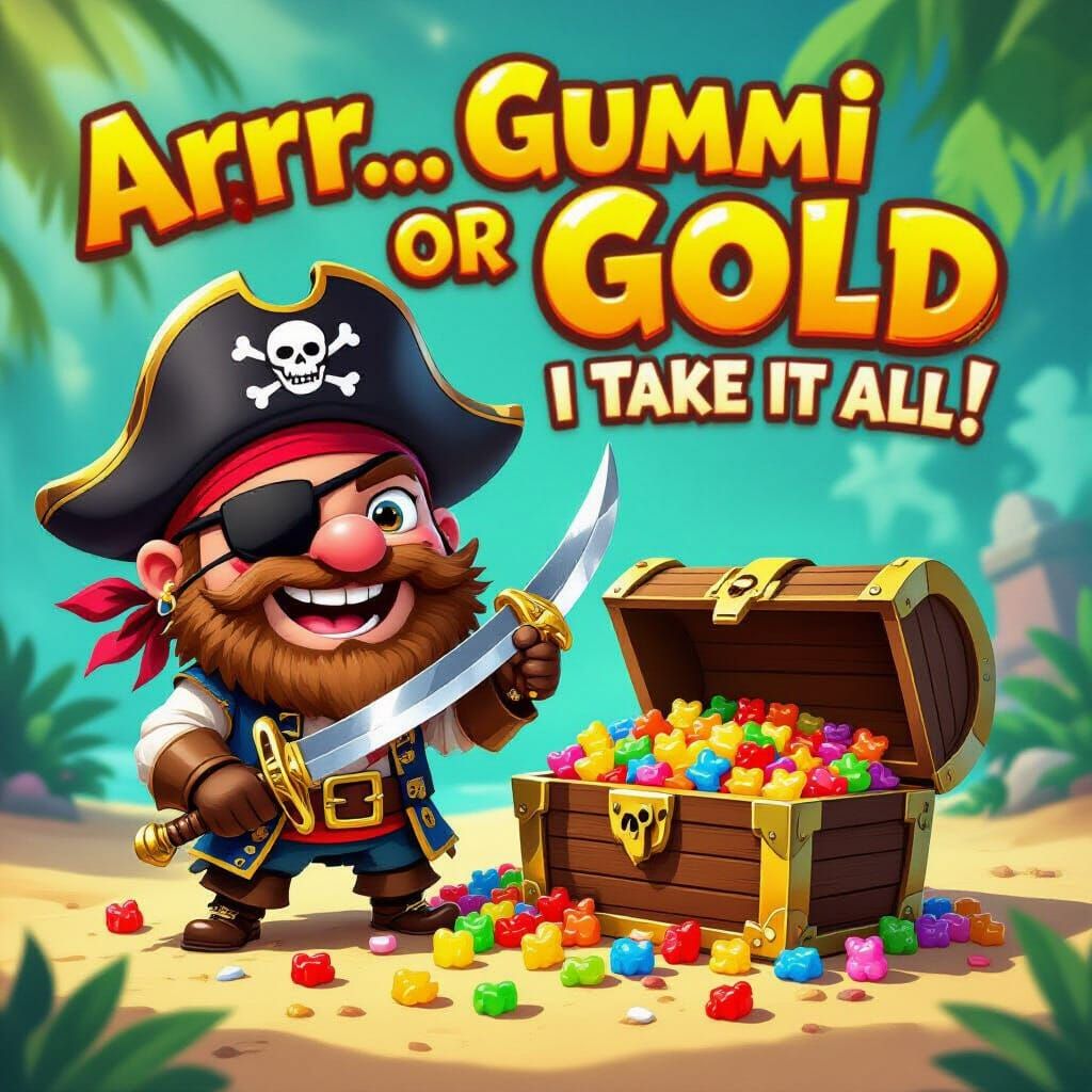 Cartoon Coconut Pirate's Gummy Bear Treasure